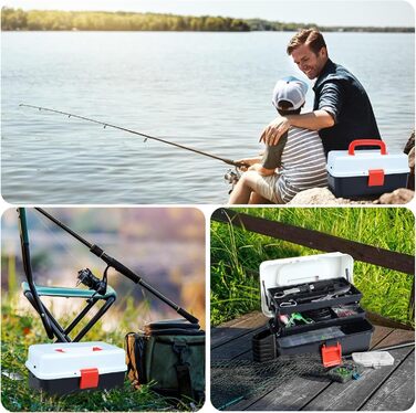 Набір рибальських снастей із 213 предметів, включаючи затискачі для губ, рибальські луски, знімач гачків, гачки, рибальські приманки тощо, набір снастей для лову окуня та форелі, 3-поличний ящик для снастей з аксесуарами для дітей, дорослих та початківців