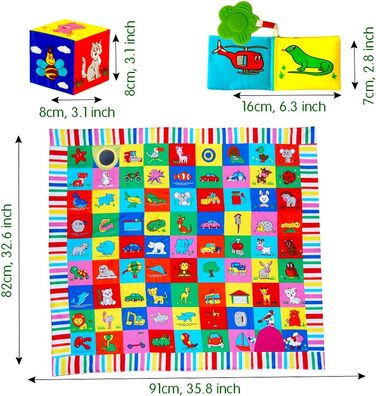 Набір іграшок Magdum Мій маленький світ Дитяча ігрова ковдра Ігровий килимок книга з тканини Книга для потріскування Дитина 6 кубиків тканини - Активність Дитячі подарунки Народження - Дитяча іграшка 6 місяців Іграшка для моторики