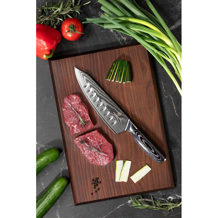 Ніж з дамаської сталі Wolfblood PRO Дамаський кухонний ніж XL (33 см) Професійний шеф-кухарський ніж з натуральної 67-шарової дама