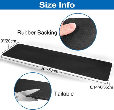 Протиковзкі килимки для сходів із синтетичного каучуку 15 шт. , килимки для сходів з нековзною гумовою основою, 76x20 см, включаючи клейку стрічку, чорного кольору. Комплект з 15 шт.