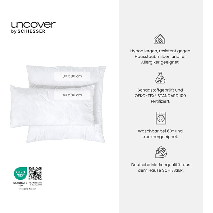 Подушка Uncover by Schiesser Chelsea - 40 x 80 см - Біла