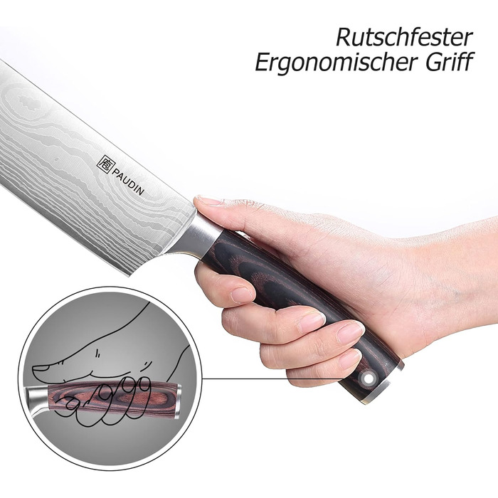 Японський ніж PAUDIN, довжина леза 17 см Ніж Нарікі Ніж для нарізання Ніж для нарізання Кухарський ніж з високоякісної нержавіючої