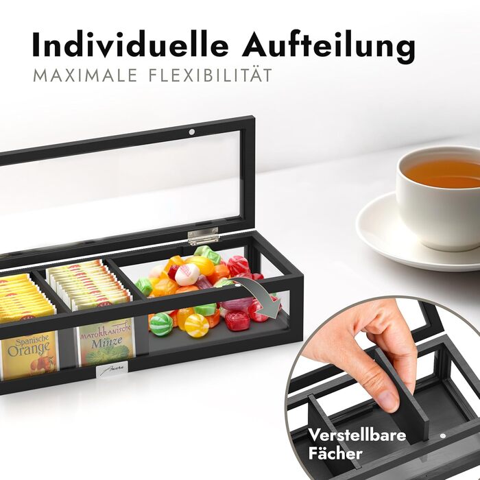 Органайзер для чайних пакетиків Amara Home & Living для шухляди, шафи, кухні та комори (на 75 чайних пакетиків) - Прозорі чайні коробки для зберігання - Коробка для зберігання як чайна скриня, контейнер для чаю та чайна полиця