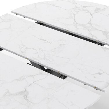 Розкладний круглий обідній стіл ALIX, 4-8 осіб, ніжки-павуки, металевий, чорний, стільниця під мармур, Аляска, 110-150 см