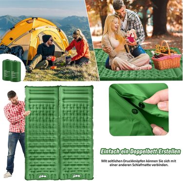 Килимок для сну на вулиці, потовщений кемпінговий килимок 12 см, самонадувальний з ножним насосом та подушкою, надлегкий складаний, надувний матрац для кемпінгу, походів, подорожей на природі, зелений
