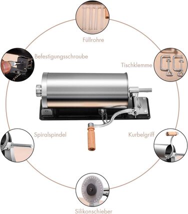Ручна ковбасна машина, ковбасна машина з нержавіючої сталі, ковбасна машина в комплекті з 4 наповнювальними трубками сріблястого к