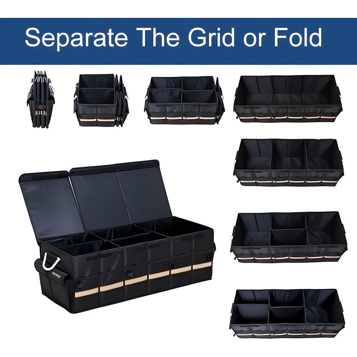 Органайзер для багажника XXL, складаний 90 см, велика автомобільна сумка для зберігання речей з посиленими алюмінієвими ручками, нековзним дном та численними кишенями ідеально підходить для автомобілів, позашляховиків та пікапів