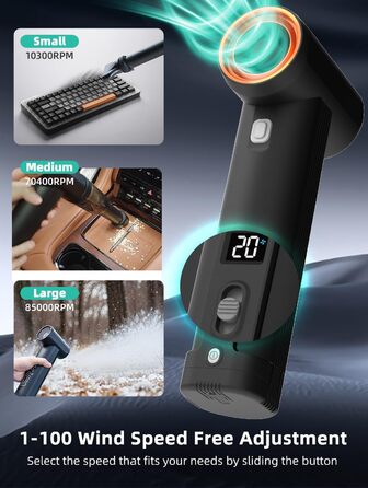 Електричний струменевий сухий повітродув, повітродув для металевого листя, повітродувка зі стисненим повітрям і повітродувка, автомобільна сушарка з потоком повітря 331 км/год для листя, снігу, крапель води та пилу в автомобілі