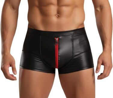 Сексуальні шорти у стилі латексу з блискавкою спереду, чорні/червоні, розмір L