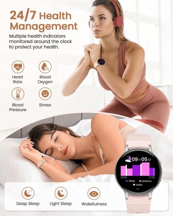 Жіночий круглий смарт-годинник, фітнес-годинник з функцією телефону, 24-годинний монітор серцевого ритму, відстеження SpO2, відстеження менструального циклу, понад 120 спортивних режимів, відстеження сну, водонепроникність IP68, крокомір, сумісний з iOS/A