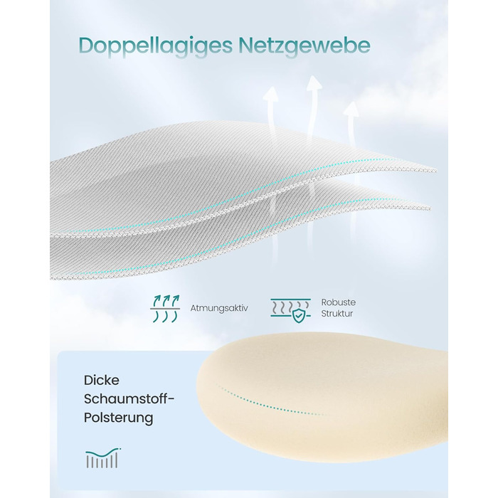 Ергономічне офісне крісло SONGMICS, стілець для роботи, комп&39ютерне крісло, регульований поперековий відділ та підголівник, вантажопідйомність до 150 кг, регульована висота, колір &quotголубий сірий&quot OBN066GD01