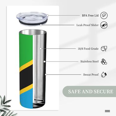 Кухоль з прямою трубочкою, дизайн прапор Танзанії, друкований, дорожній кухоль, підходить для кемпінгу, офісу та дому, 590 мл