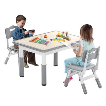 Дитячий стіл з 2 стільцями, регульована по висоті 3-секційна дитяча комплектація сидінь, пластикові меблі для дитячої кімнати, ігровий стіл/парта для дітей віком від 2 років, 80x60 см
