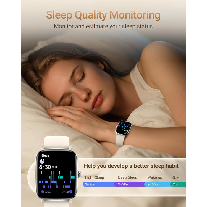 Розумний годинник для чоловіків та жінок з функцією телефону, фітнес-годинник 1,85 дюйма, понад 100 спортивних режимів, фітнес-трекер з моніторингом серцевого ритму/SpO2/сну, крокомір, водонепроникний спортивний годинник IP68 для iOS та Android, бежевий