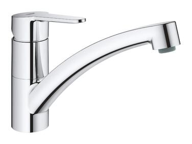 Кухонний змішувач GROHE BauGo з плоским виливом (практичний поворот на 140, гігієнічні ізольовані водні шляхи, простий монтаж), хром, 31680000
