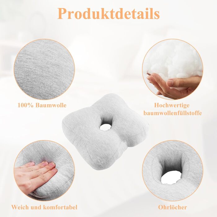 Подушка для пірсингу, прямокутна перфорована подушка, подушка з отвором для сережок, захист від запалення, тиску, ран, знеболення, подушка для сну для тих, хто спить на боці CNH