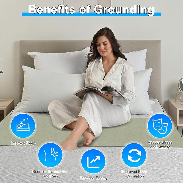 Універсальне простирадло/килимок із заземленням - органічна бавовна зі срібним волокном для кращого сну, 265x60 см (колір авокадо)