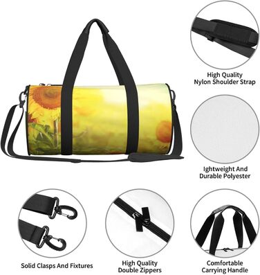 Спортивна сумка для подорожей, сумка-баул з квітковим принтом соняшників, чорна, універсальний розмір