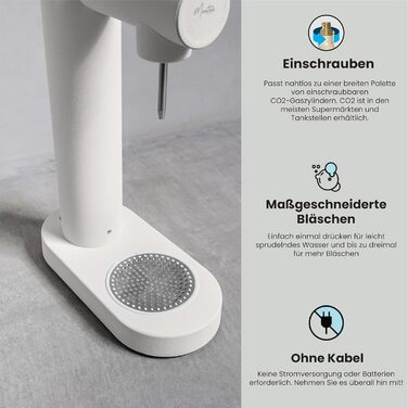 Машина для блискучої води в матовому білому кольорі - включає пляшку для води об'ємом 900 мл - виготовлена з нержавіючої сталі - сумісна з циліндрами Sodastream, що закручуються 60 л / 425 г, матовий білий