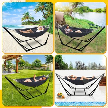 Гамак з каркасом, складна підставка для садового гамака, гамак з металевим каркасом, вуличний гамак з сумкою для перенесення, металевий каркас до 150 кг для кемпінгу, саду, басейну, балкону