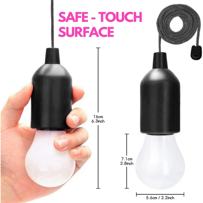 Набір із 7 світлодіодних лампочок на шнурку, лампочки для намету на батарейках, портативний світлодіодний ліхтар теплого білого кольору 3000K для використання в приміщенні та на вулиці, для надзвичайних ситуацій, кемпінгу, декору та вечірок.