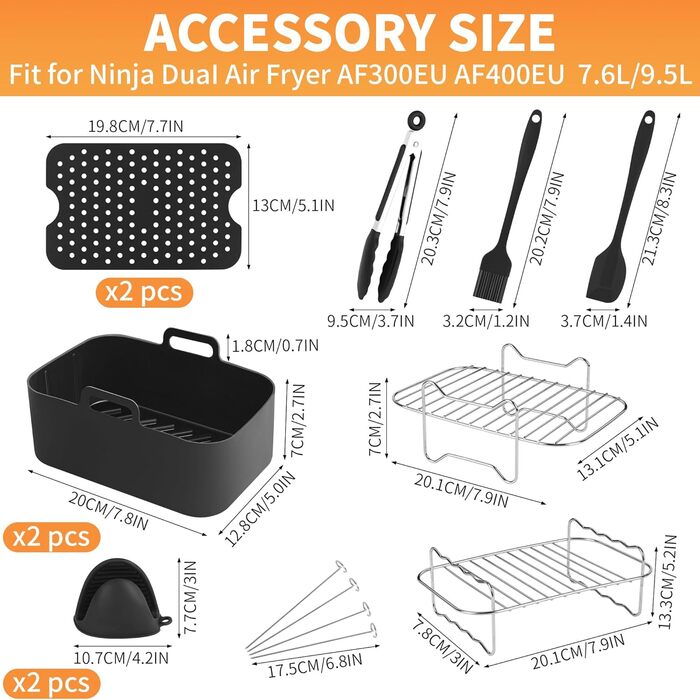 Аксесуари для фритюрниці Ninja, 10 шт. аксесуарів Ninja Af300eu Af400eu Foodi Dual Zone, 7.6L-9.5L Аксесуари для фритюрниці Ninja