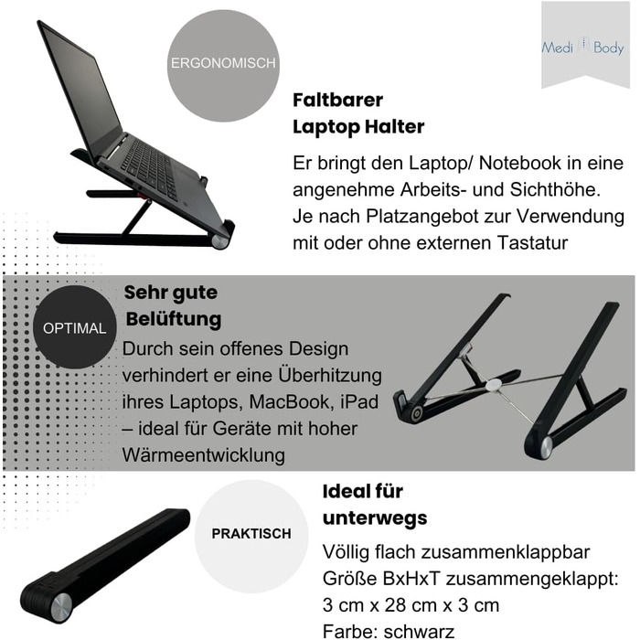 Підставка для ноутбука регульована та складна ергономічна підставка для робочого столу та домашнього офісу, з антиковзким покриттям, для ноутбуків до 17,3 дюймів