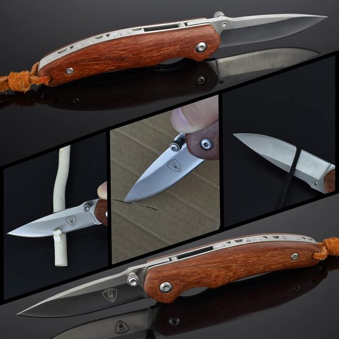 Кишеньковий ніж AUBEY Маленький, гострий складаний ніж міні-ніж зі сталевим лезом 440, дерев'яною ручкою, лайнерним замком - EDC н