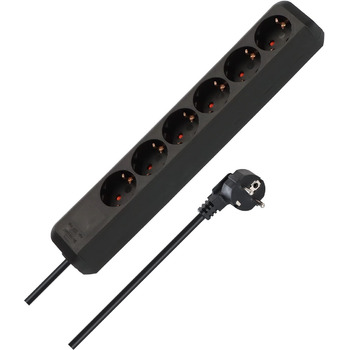 Розетковий подовжувач (багатоконтактна розетка з посиленим захистом від дотиків і кабелем 1,5 м) чорний, 6-