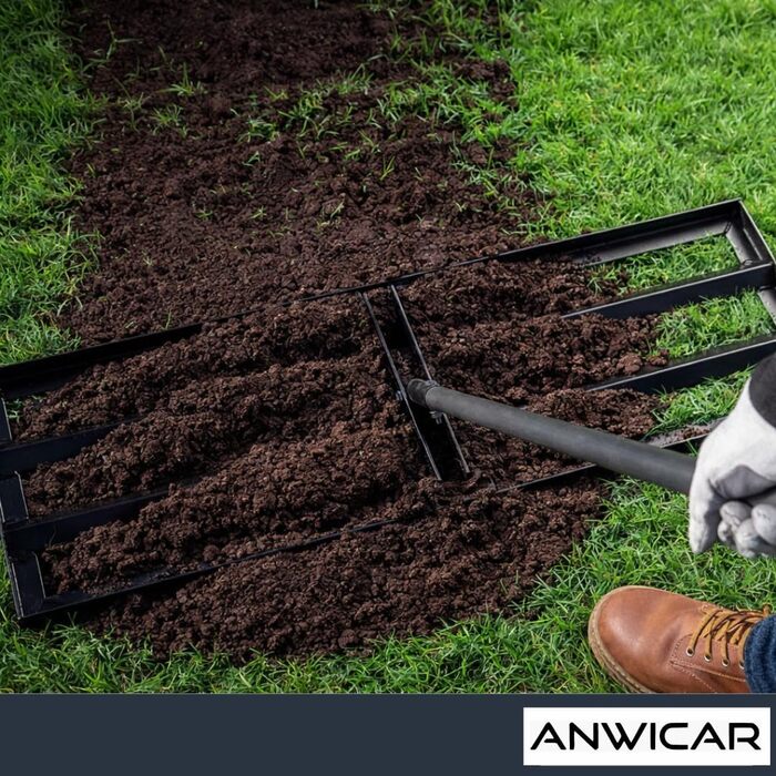 Гребінь для вирівнювання газону з нержавіючої сталі 60x30 см з ручкою 150 см - Міцний вирівнювач для рівномірного догляду за газоном - Ракель для вирівнювання піску та розгладження газону для саду та спортивних майданчиків