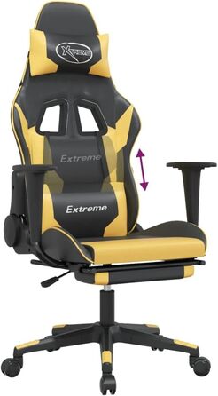 Геймерське крісло, офісне крісло, з підставкою для ніг, чорно-золотий колір, штучна шкіра