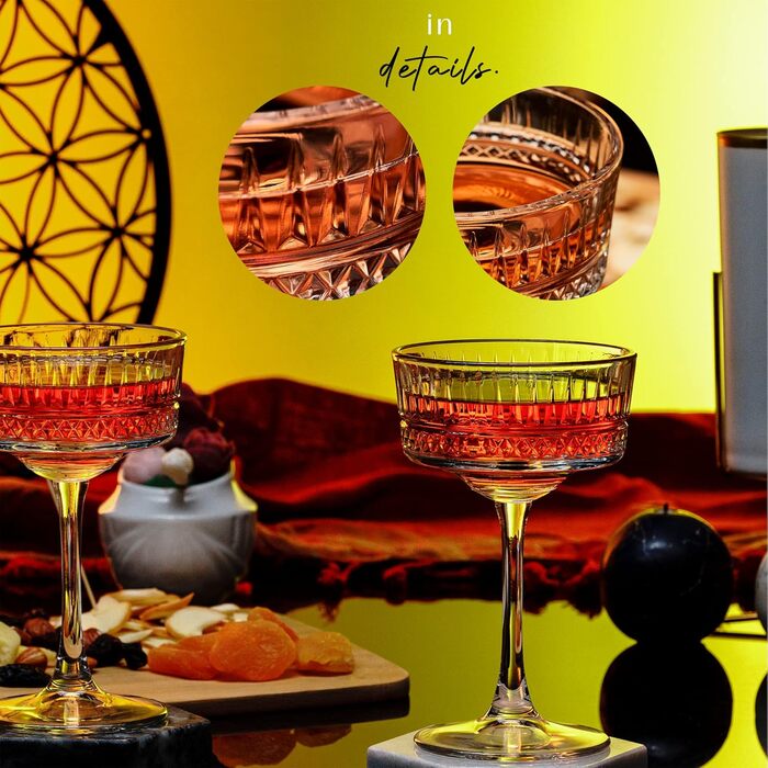 Вінтажні келихи купе Набір з 4 (8,8 унцій/260 мл), шампанське, вино, мартіні, коктейльні келихи, келихи для довгих напоїв, криштал