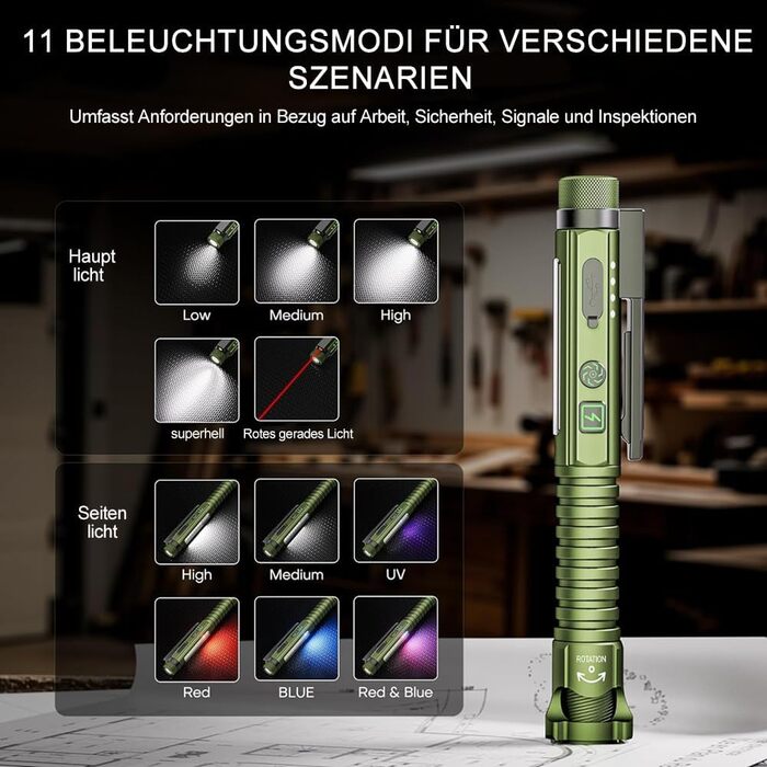 Акумуляторний світлодіодний ліхтарик ASORT, суперяскравий 2000 люмен, магнітний тактичний ліхтарик-ручка з затискачем, 10 режимів, маленький компактний УФ-ліхтарик, розбивач скла та відкривачка для пляшок, для надзвичайних ситуацій, кемпінгу та домашнього