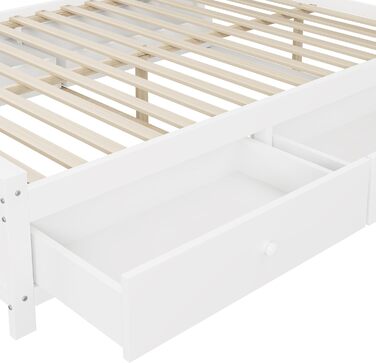 Настінне ліжко 140x200, настінне ліжко з рейковою основою, ліжко-мерфі з 4 шухлядами та великою шафою для зберігання, ліжко з масиву дерева, двоспальне ліжко, каркас ліжка (білий) A-white