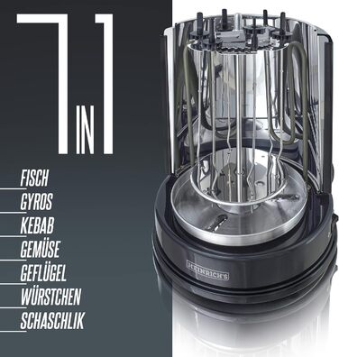Шашличний гриль HEINRICHS для дому, шашлик гриль гриль з курки гірос шашлик, гриль гриль, електрогриль, барбекю, настільний гриль, вертикальний гриль з нержавіючої сталі в т.ч. 6 шашликів для шашлику, Heinrich's