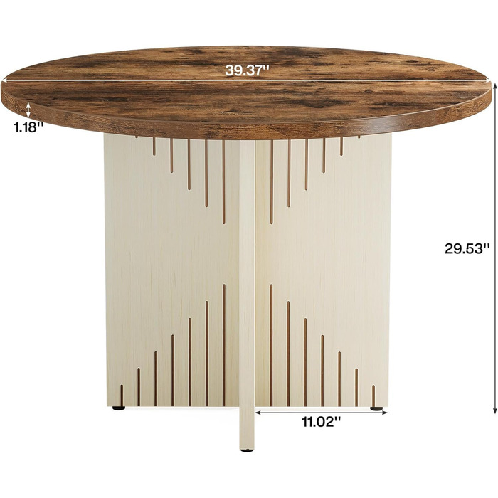 Круглий обідній стіл LITTLE TREE, сучасний кухонний стіл 100 см, обідній стіл з круглою дерев&39яною основою, велика робоча поверхня з МДФ для 4-6 осіб, коричневий та бежевий