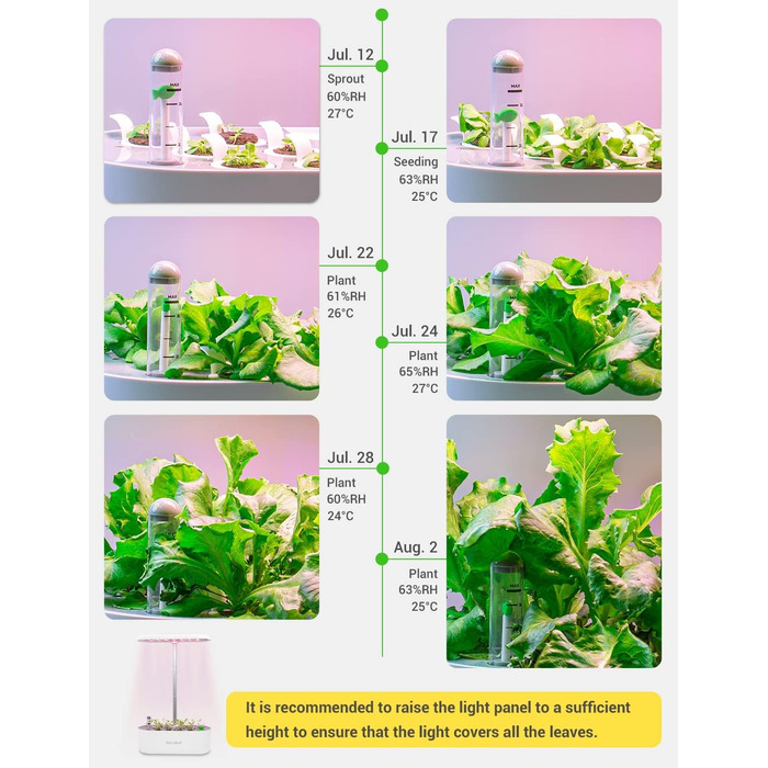 Гідропонна система вирощування GOLUMUP Розумний сад із автоматичним таймером, світлодіодною лампою для рослин 26 Вт і 12 стручками внутрішнього травяного саду, що регулюється по висоті до 50 см