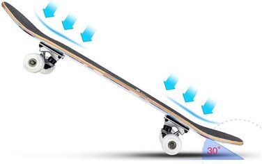 Круїзерний скейтборд з Double Kick - повний комплект для дітей, підлітків та дорослих, 7-шарова увігнута дека з канадського клена, 79 x 19.5 x 9.5 см, візерунок черепа