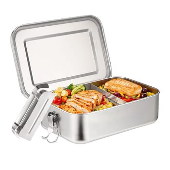 Ланчбокс з нержавіючої сталі, 1400 мл, з двома відділеннями, герметичний. Металева коробка для обіду з рухомою перегородкою, екологічна та без BPA, для дорослих та дітей.