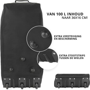 Велика дорожня сумка на колесах 100 л - Складана дорожня сумка XXL - Велика спортивна сумка з колесами (чорна)