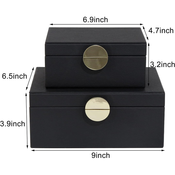 Шкатулки для ювелірних виробів HofferRuffer зі штучної шкіри, декоративні скриньки для зберігання, органайзери для аксесуарів із золотистою фурнітурою, класична чорна веганська шкіра, набір з 2 шт.