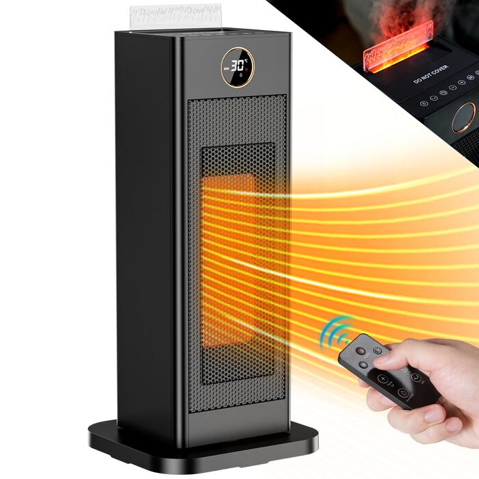 Енергозберігаючий невеликий електричний вентилятор-обігрівач LIFERUN з термостатом та зволожувачем, коливальний електричний обігрівач 90, керамічний нагрівальний елемент PTC, тихий, режим ECO, для спалень, M-2000 Вт