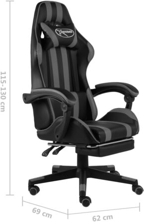 Ігрове крісло LAPOOH з підставкою для ніг, офісне крісло, ігрове крісло, ігрове крісло, обертове крісло, письмове крісло, чорно-сіра штучна шкіра