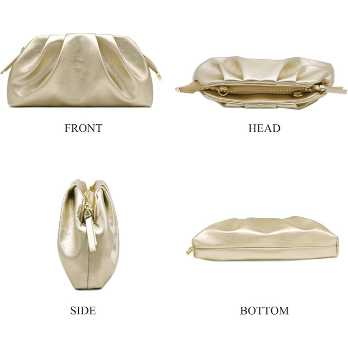 Жіноча вечірня сумка Milisente з клатчем, хмарою та плісованими краями, елегантна маленька сумочка зі штучної шкіри, сумка на плече для весілля на блискавці золотого кольору