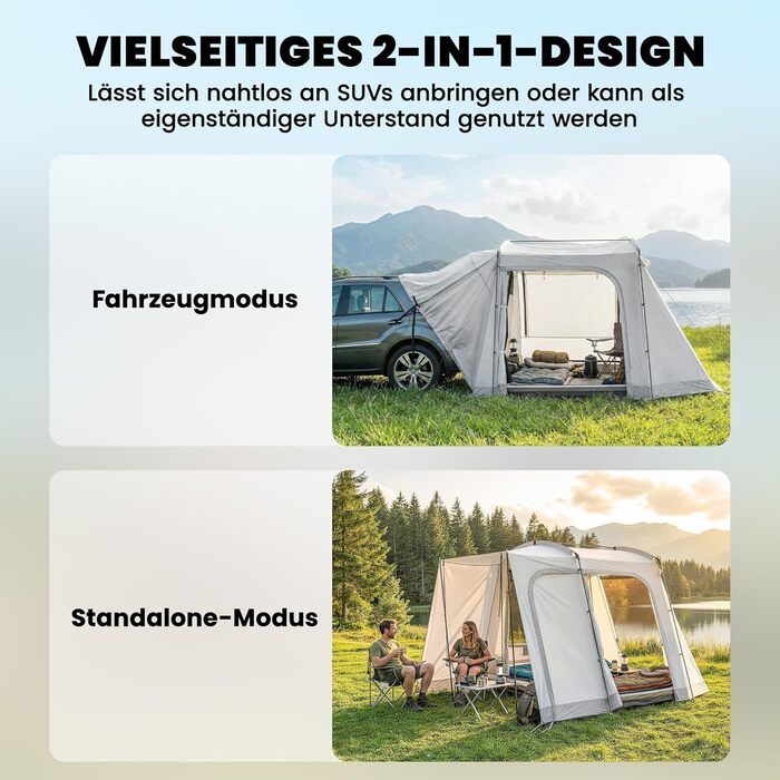 Намет Outsunny для автомобіля 2-в-1 для 2-4 осіб, 320 x 280 x 205 см, водонепроникний тунельний намет з 4 дверима, вікнами, тамбуром, підлогою та сумкою для транспортування. Сімейний намет для кемпінгу, подорожей та позашляховиків.