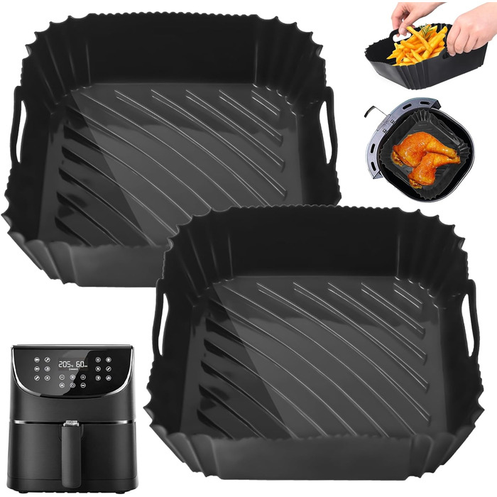 Аерофритюрниця Hivio з силіконовою формою для фритюрниці Cosori 5.5 л xxl/6.4 л, 2 шт. 22 см аксесуари для фритюрниці багаторазова мультипіч силіконова форма для мультипечі Philips XXL/Ninja Speedi