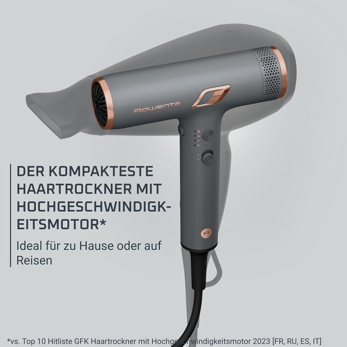 Фен для волосся Rowenta Maestria Nano, швидкий, іонічний та легкий, HY8120 Сірий/Рожеве золото