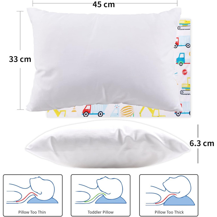 Дитяча подушка та наволочка - 33x45 см М'яка подушка з органічної бавовни для дітей для сну - Подушка для малюків від 2 років, що