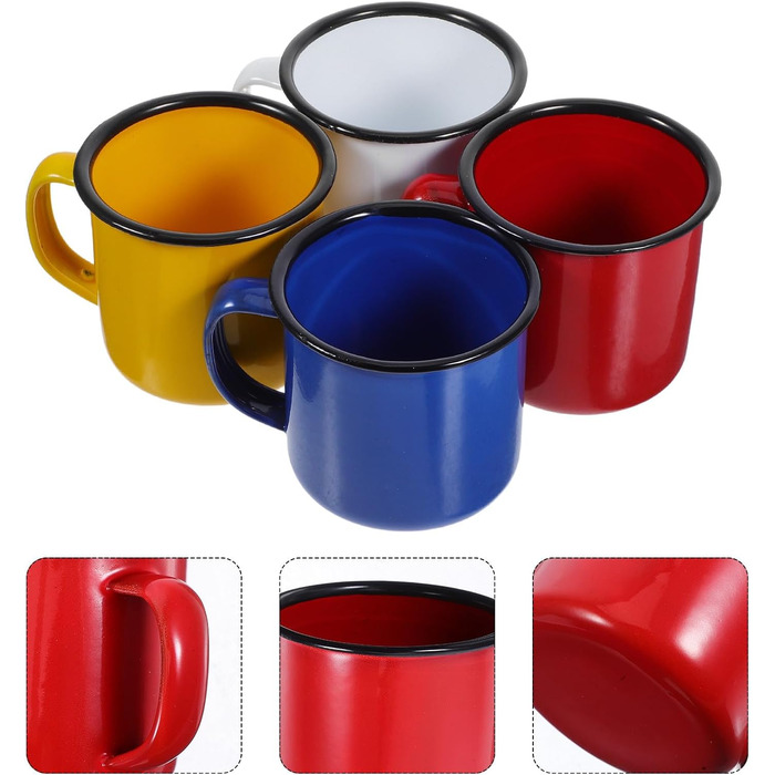 Набір з 4 емальованих кавових чашок Tofficu з ручками, кольорові чайні чашки для гарячих і холодних напоїв в офісі та кемпінгу