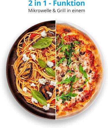 Мікрохвильова піч з грилем / Простір для приготування їжі 20 л / 8 автоматичних програм/функція розморожування / мікрохвильова піч 800 Вт і потужність гриля 1000 Вт / таймер / решітка гриля / сріблястий/чорний, 14482